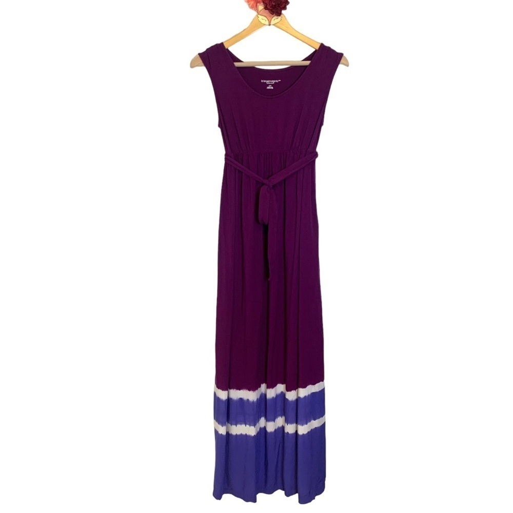 Liz Lange maternity dress purple tie dye stripe bottom tie waist maxi size small